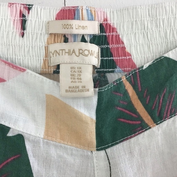 Cynthia Rowley linen machine washable Curve leaf print flat front pants 1X NWT - Picture 6 of 9